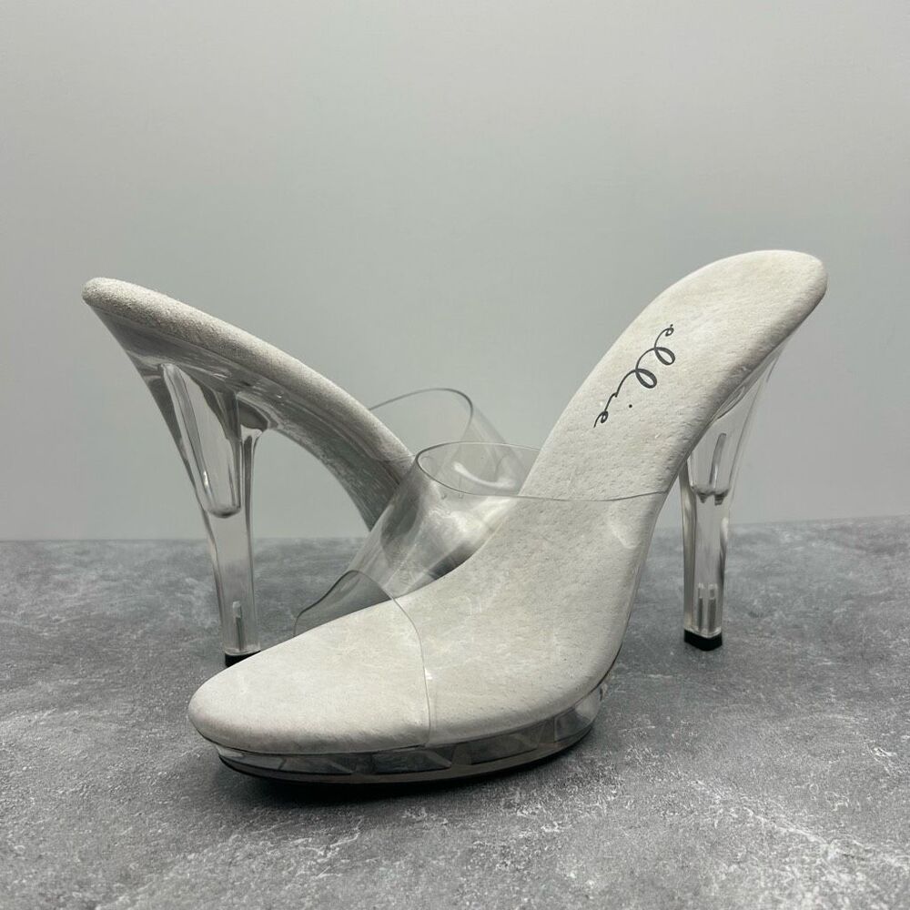 Ellie Womens M-Vanity 6 inch Clear Platform Mule Pump Size 6 Stiletto Heels